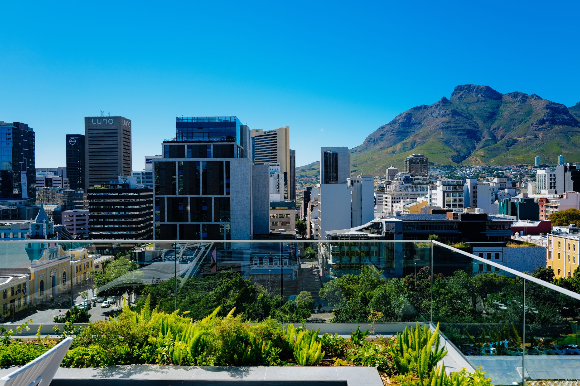 Cape Town central business district with the mountain range behind it